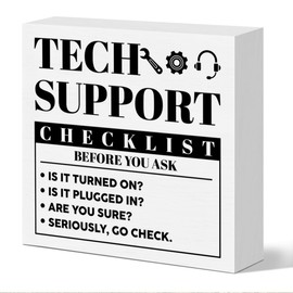 Funny Tech Support Gifts for Women Men, It Support Engineer Computer Programmer Christmas Birthday Gifts IT Office Cubicle Desk Decor Wooden Sign, Checklist Before You Ask