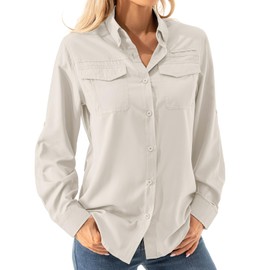 Women's UPF 50+ Long Sleeve UV Shirts Sun Protection Outdoor Cool Quick Dry Fishing Hiking Safari Travel Gardening Shirts,2705,Light Khaki,XL