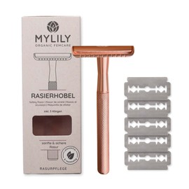 MYLILY Safety Razor Including 5 Razor Blades, Women's Safety Razor, Women's Intimate Area, Razor Plastic-Free, Zero Waste Shaving, Safety Razor Open Comb, Rose Gold