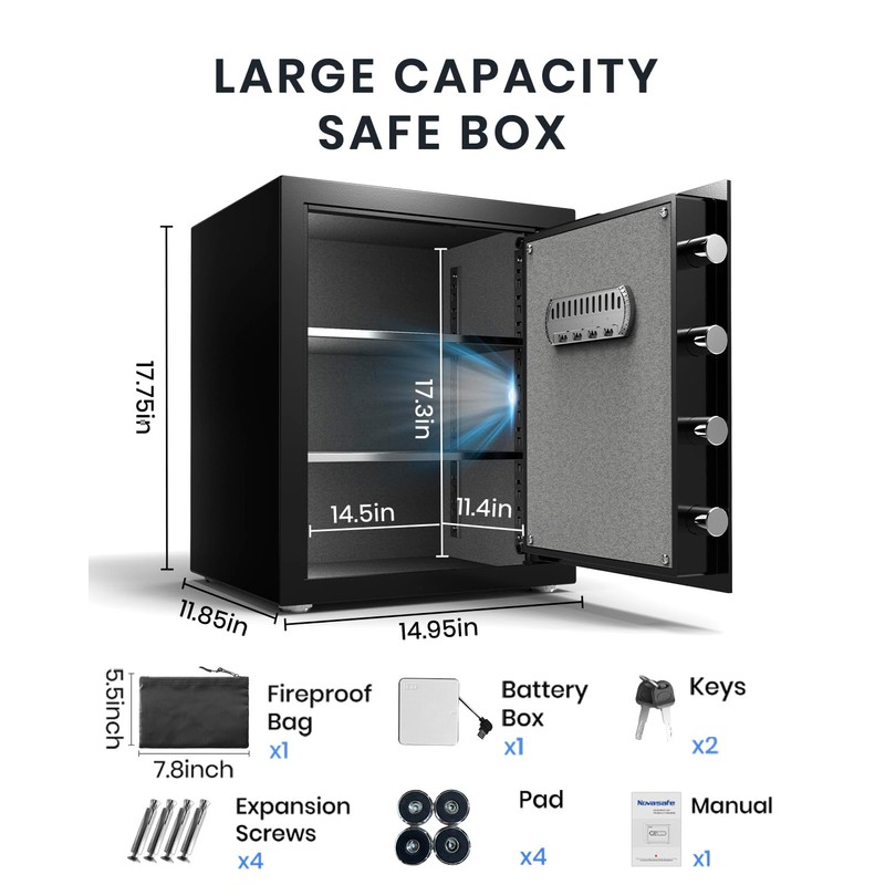 Safe Box, Home Safe with Key & Fireproof Waterproof Bag,