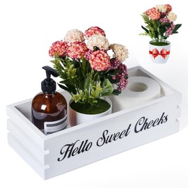 VOOWO Hello Sweet Cheeks Bathroom Decor Box, Nice Butt Bathroom Decor Box, Funny Toilet Paper Holder Wooden Toilet Paper Box for Rustic Farmhouse Bathroom Decor, Storage Baskets for Bathroom (White)