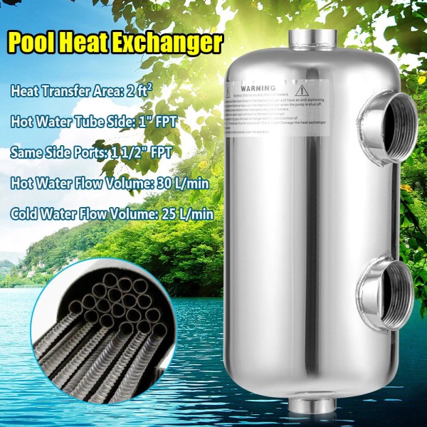 Unbranded 1/2"FPT Swimming Pool Heat Exchanger Stainless Steel Spas Hydraulic