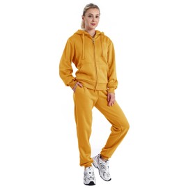 LeeHanTon Jogging Suits for Women Warm Up Zipper Sherpa Lined Track Suit Set 2 Pieces Winter Workout Jumpsuit Yellow S