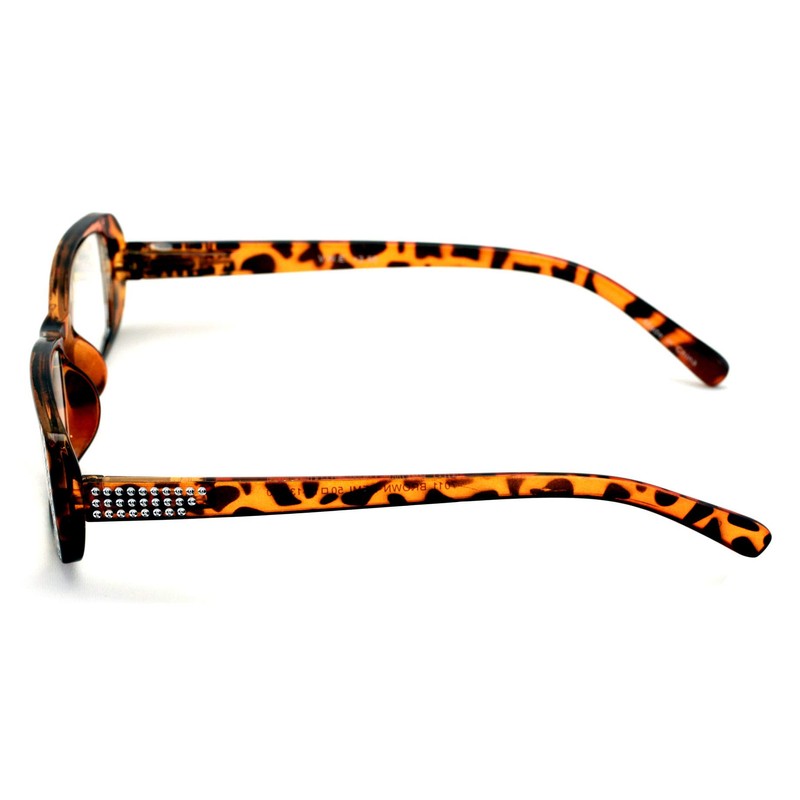 V.W.E. Women Rectangular Rhinestones Reading Glasses - Fashion Leopard Clear