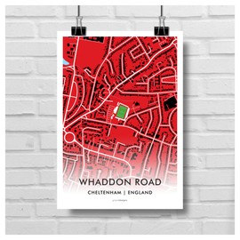 GroundDesigns CHELTENHAM TOWN FC Football Gift WHADDON ROAD Stadium Art Map Unframed A3 Print