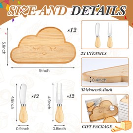 Ziliny 18 Set Baby Shower Party Favors Mini Cheese Cutting Board Cloud Shaped Small Charcuterie Board with Knives Forks Thank Tags with Gifts Box Ropes for Gifts Birthday Wedding Party Baby Shower