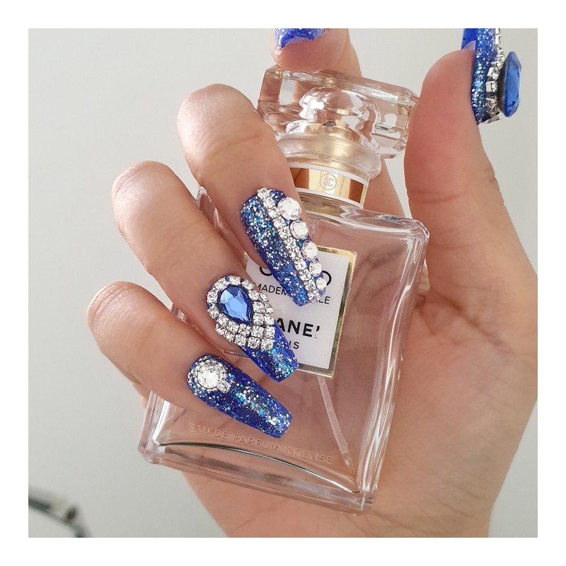 Blue Sapphire Handmade Nail Tips - Long Oval / 블루