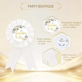 Grandma To Be Tinplate Badge Pin, White Rosette Greenery Grandpa To Be Button Pin, Flower Baby Shower Button Pin for Grandparents, Grandma Brooch Buttons for Gender Reveal/Welcome Baby Party to Wear