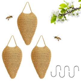 Fyfjur Gehäkelte Baumwolle Wespennest Attrappe, 3 Stück Haltbarkeit Hornissennest Attrappe für Terrasse, Traufen, Garten, Dekorative Artikel, Wespen Nestbau Verhindern (20x36cm, Khaki)
