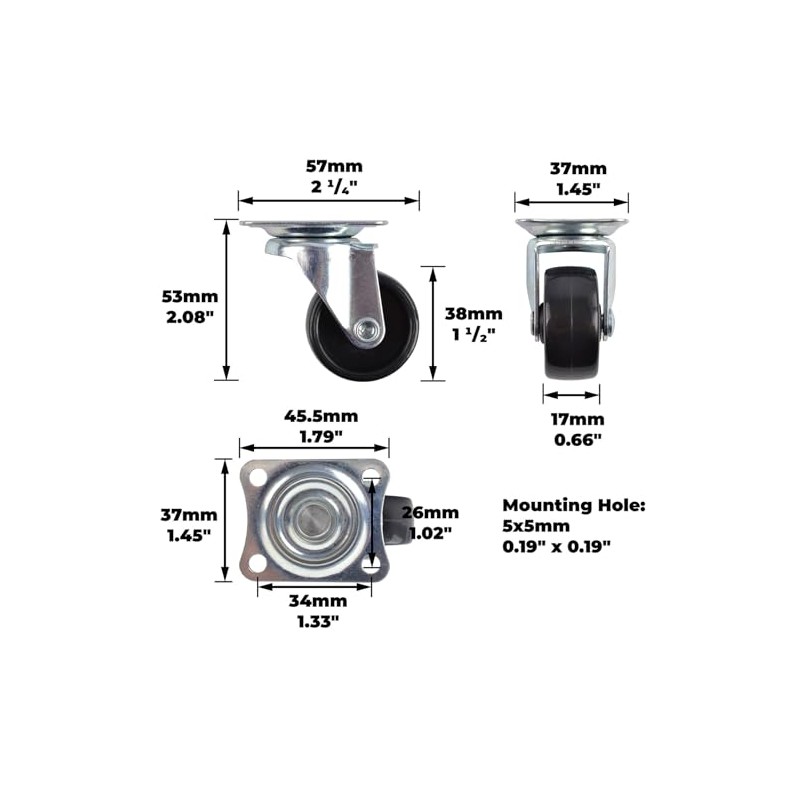 Keypak Swivel Castor Wheels - 40mm Diameter - Black Plastic