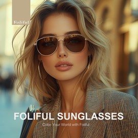 Foliful Polarized Aviator Sunglasses for Women Trendy Sunglasses Womens UV400 Protection Shades Lightweight Metal Frames Ladies Sun Glasses, Gold/Gradient Grey Lens