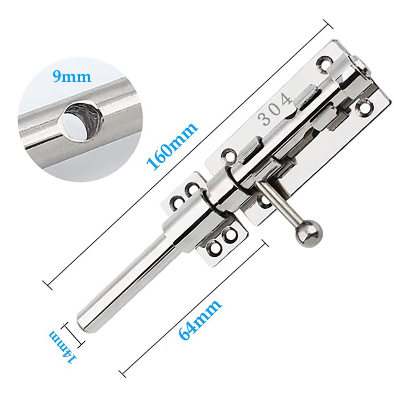 Litensh Door Bolt for Sliding Gates with Hole for Padlock,