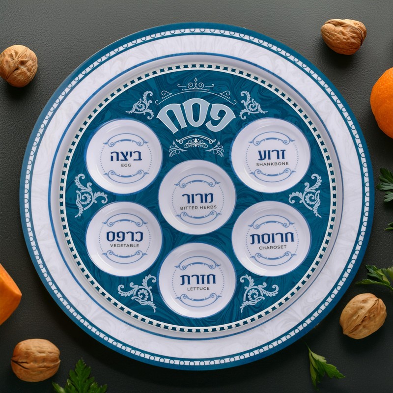 Ner Mitzvah Melamine 12" Passover Seder Plate - Blue and