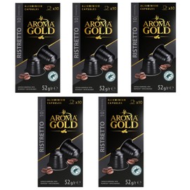 AROMA GOLD Ristretto Coffee Pods 260g (50 Capsules) – Aluminium Coffee Capsules Nespresso Compatible Flavoured Coffe Pods Barista-Approved, Mild & Harmonious Taste Perfect for Nespresso Machines