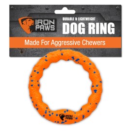 Iron Paws Indestructible Dog Ring Toy - Orange, Tough Dog Pull Toys for Aggressive Chewers, Fetch and Tug of War