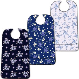 EpoBob 3 Pack Adult Bibs with Crumb Catcher, Washable and Adjustable Adult Bibs for Women Elderly Seniors, Purple Flower