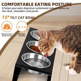 LYCC Elevated Cat Food Bowl, Metal Standing Cat Food Bowl, Tilting Stainless Steel Cat Food Bowl, Elevated Pet Bowl for Cats and Puppies with 3 304 Stainless Steel Bowls with Non-Slip Feet
