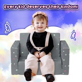 ALIMORDEN 2-in-1 Flip Out Comfy Toddler Couch, Lovely Kids Chair Convertible Sofa to Lounger for Story/Nap Time, Grey Unicorn