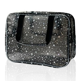 ONEART Waterproof PVC Cosmetic Bag - Clear Makeup Pouch for Travel Toiletry Organizer - Wrinkle-Resistant & Lightweight (1-Pack) (Black)