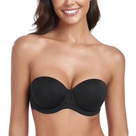 Lemorosy Women's Strapless Bra, Full Cup, Underwire, Removable Straps, Large Sizes, Multiway Minimiser Bra, Red Carpet, black