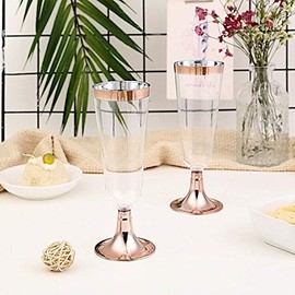 Decoration for All Occasions 12 pcs 5 oz Clear with Rose Gold Rim Champagne Flutes Wedding Party Tableware DFAO-1-Z1503