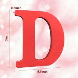 AOCEAN 6 Inch Red Wood Letters Unfinished Wood Letters for Wall Decor Decorative Standing Letters Slices Sign Board Decoration for Craft Home Party Projects (D)