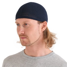 CHARM Silk Skull Hat Handmade in Japan Stretchy Kufi Hat Beanie for Men, navy