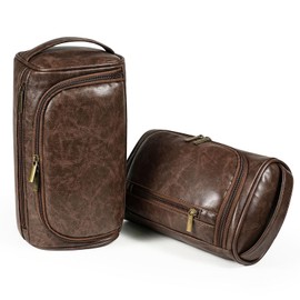 TAC5TAC Men's Toiletry Bag Combo -Large Waterproof Leather Dopp Kit & Medium Travel Bag, Durable Organizer for Grooming, Personal Care & Gym, Stylish Gift Set for Men (Brown)