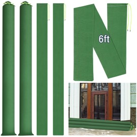 Threan 2 Pcs Long Canvas Sandbags for Flooding Sand Tube Bags Flood Protection Thickened Reusable Rain Wind Flood Barrier with Elastic Band Water Barrier Tube for Door Rain Control, Green (6ft)