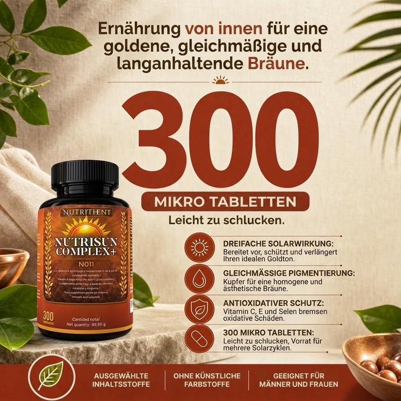 300 Tablets Tanning Capsules with Beta Carotene, Copper, Selenium, Lycopene,