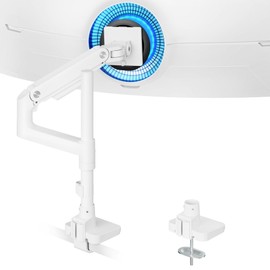 ARES WING Heavy-Duty Monitor Mount for 17-49 inches Ultrawide Curved Flat Monitors, Holds 44lbs,Ultrawide Monitor Arm with Extended Column, Adjustable Gas Spring, Monitor Stand for Desk, White