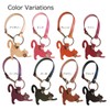 byDream Cat Keychain with Lanyard Cat Key Ring Genuine Leather