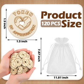 Colingmill 120 Pcs Token of Appreciation Coins Bulk Thank You Kindness Coins Wooden Appreciation Tokens Well Done Tokens for Employees Student Awards Team Coworkers Teachers Volunteers