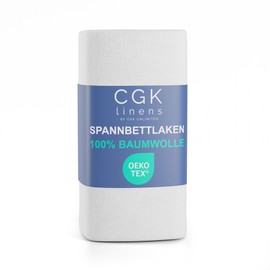 Fitted Sheet 180 x 200 cm - 100% Cotton, Elastic Jersey Fitted Sheet, Oeko-Tex Certified, Premium, Soft Jersey Bed Sheet made of Cotton, for Box Spring Mattresses up to 25 cm DE - White