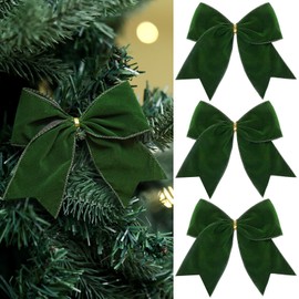 Janinka 12 Pcs Christmas Velvet Bows 6 Inch Rustic Wreath Gift Bows Vintage Xmas Velvet Ribbon Bow Holiday Ornaments for Christmas Tree Garland DIY Craft Wrapping Decor (Green)