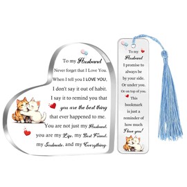 Husband Gifts for My Man Gift Birthday Heart Signs Bookmark 2PC Set Wedding Anniversary Presents Soulmates My Lover Plaques Christmas Valentines Day Keepsake for Him I Love You Romantic Gifts