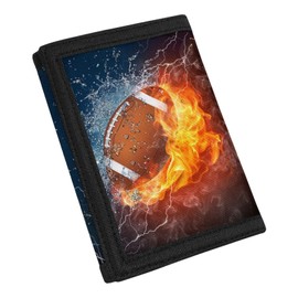 TOADDMOS Fire Water Rugby Print Wallet for Teens Kids Boys Girls,Slim RFID Trifold Canvas Wallets for Travel School