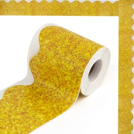 Bulletin Board Borders, 60 Feet Self Adhesive Confetti Scalloped Rolled Border Trim Gold Decoration for Classroom Offices Wall Desks Windows Doors Back-to-School Decoration