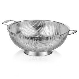 Tiawudi Large 6-Qt Colander, 18/8 Stainless Steel Mesh Strainer for Kitchen, Food Sieve with Riveted Handles and Self-draining Solid Ring Base, Great for Pasta, Rice, Vegetables and Fruits