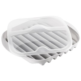 newkaijian Microwave Bacon Tray with Splatter Lid,Safety, Quick and with No Mess, Microwave Bacon Cooker Make Crispy Bacon in few Minutes (white)