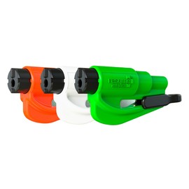 resqme The Original Emergency Keychain Car Escape Tool, 2-in-1 Seatbelt Cutter and Window Breaker, Made in USA, Family Pack of 3, Orange, White, Lime Green - Compact Emergency Hammer