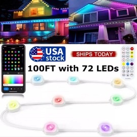 Permanent Outdoor Lights 100ft,Smart RGB+IC Eaves Lights 72 LED with App Control