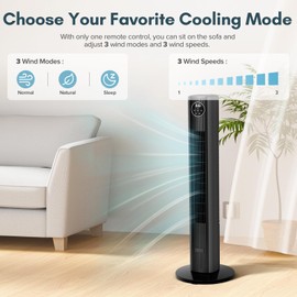KISSAIR Tower Fan with Remote, Cooling Fans that Blow Air Standing Bladeless Fan for Home, 85° Oscillating Quiet Fans for Bedroom, 12H Timer, 23ft/s Velocity, 3 Speeds, 4 Modes, 36 inch (Grey)