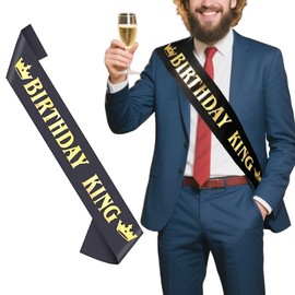 Birthday King Sash, Boy Birthday Party Decoration Supplies - Gold Foil Letter and Black Satin Sash for Men 1pc (Black/Gold)