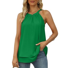 Summer Halter Tops for Women 2023 Tank Tops Dressy Double Layers Sleeveless Spring Green 2XL