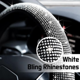 Steering Wheel Covers with Sparkly Crystal Diamond, 38 cm/15 inch Universal Fit Steering Wheel Cover with Bling Rhinestones, Anti-skid Car Steering Wheel Protector Accessories for Women Men Girls Boys
