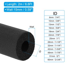 PATIKIL 5/8" (16mm) ID x 6.6Ft x 0.59" Pipe Insulation Foam Tube, Pipe Cover Wrap Roll Bar Tubing for Handle Grip HVAC Air Conditioner Units, Black
