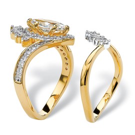 PalmBeach Yellow Gold-Plated Marquise Cut Cubic Zirconia Bridal Ring Set Sizes 6-9 Size 9