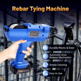 HAPPCUCOE Automatic Rebar Tier Tying Machine, 8-34mm Reinforcing Steel Strapping Machine Electric Reinforcing Rebar Tier Rebar Tying Tool with Electric and 2 Batteries