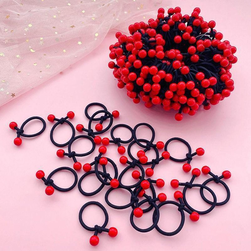 Hair Ties with Beads, 100 Pack, Colorful and Black Elastic